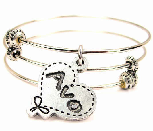 Avo Quilted Heart Expandable Triple Style Bangle Bracelet