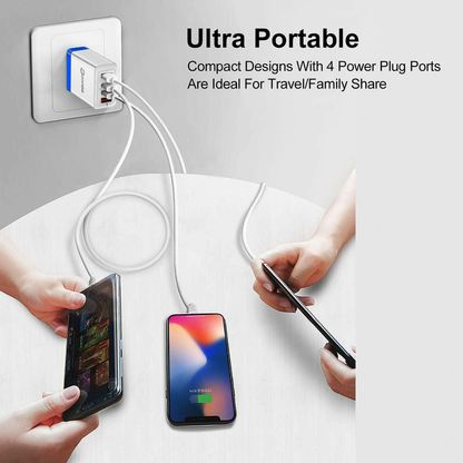 4 Port 3.1 A Charging Technology USB Wall Charger Station- Red