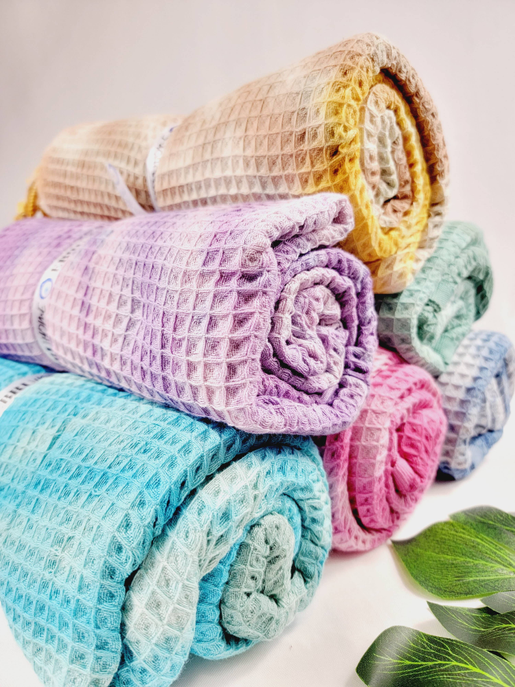 10 WAFFLE THROW/ Blanket set, Assorted Tie-Dye Waffle Towel