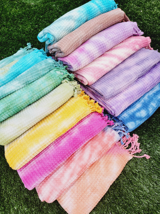 10 WAFFLE THROW/ Blanket set, Assorted Tie-Dye Waffle Towel