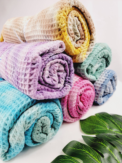 10 WAFFLE THROW/ Blanket set, Assorted Tie-Dye Waffle Towel