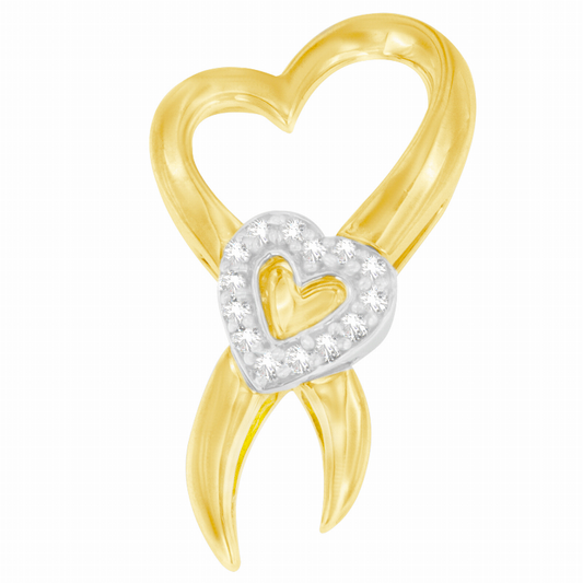 10k Two-Tone Gold 1/10 carat Total Diamond Weight Diamond Heart Pendant Necklace