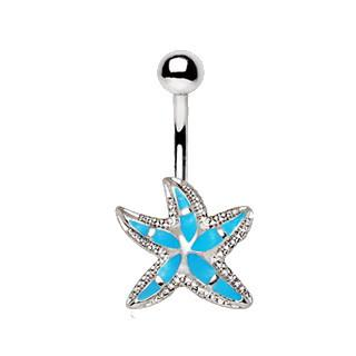 316L Stainless Steel Teal Blue Starfish Navel Ring