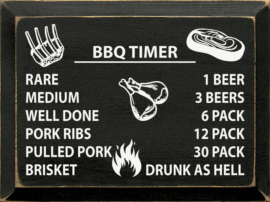 BBQ TIMER: Rare/1 beer, medium/3 beers, well done/6 pack...