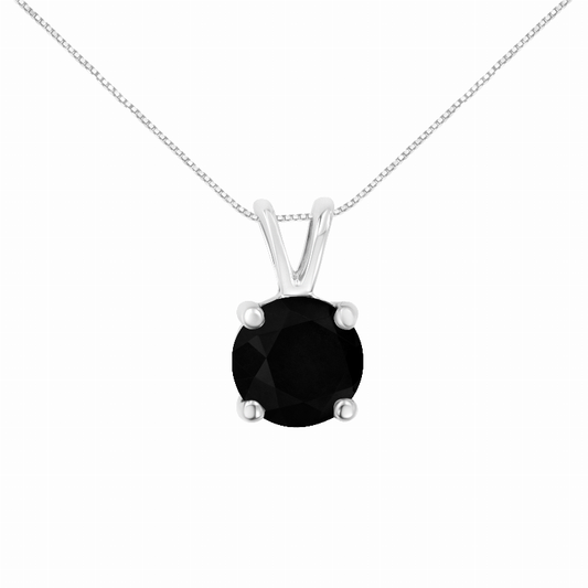 .925 Sterling Silver 2.0 Carat Total Weight Treated Black Round-Cut Solitaire 4-Prong Set Diamond 18" Pendant Necklace