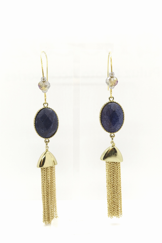 Royal Jasper Chain Tassel Hoop Earrings