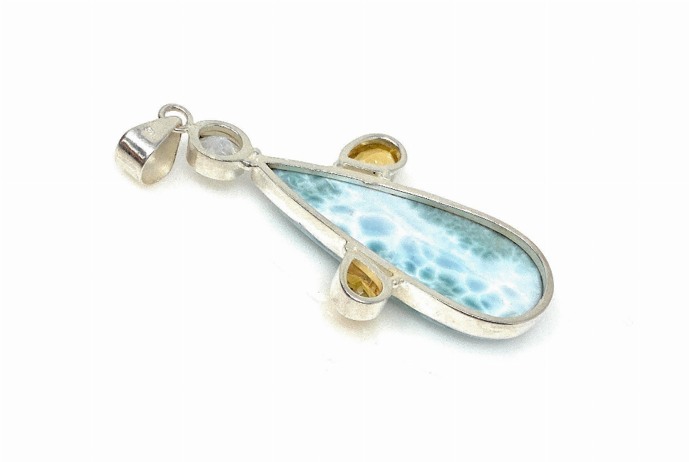 Natural Larimar with Citrine and Moonstone Gemstone Pendant, Larimar Pendant, Moonstone Pendant, Bohemian Jewelry, Boho Pendant