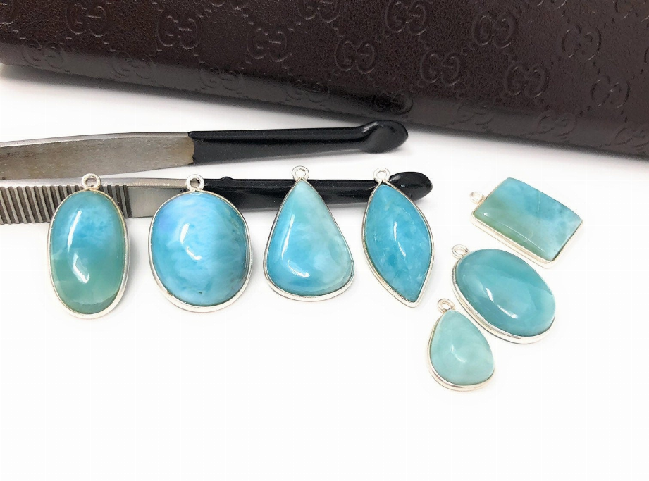 7 Piece Larimar Charms, Gemstone Charms, Sterling Silver Charms, Bulk Charms,  Charms,  Jewelry Supplies for DIY Jewelry