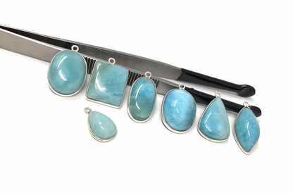 7 Piece Larimar Charms, Gemstone Charms, Sterling Silver Charms, Bulk Charms,  Charms,  Jewelry Supplies for DIY Jewelry