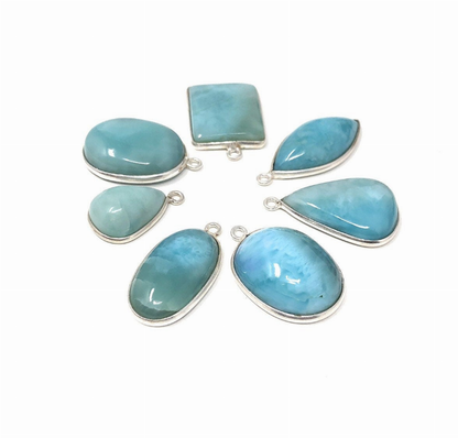 7 Piece Larimar Charms, Gemstone Charms, Sterling Silver Charms, Bulk Charms,  Charms,  Jewelry Supplies for DIY Jewelry