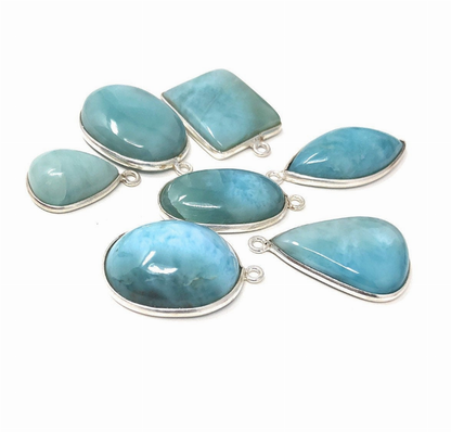 7 Piece Larimar Charms, Gemstone Charms, Sterling Silver Charms, Bulk Charms,  Charms,  Jewelry Supplies for DIY Jewelry