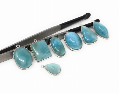 7 Piece Larimar Charms, Gemstone Charms, Sterling Silver Charms, Bulk Charms,  Charms,  Jewelry Supplies for DIY Jewelry