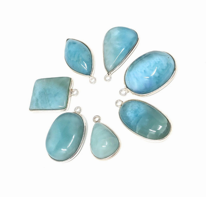 7 Piece Larimar Charms, Gemstone Charms, Sterling Silver Charms, Bulk Charms,  Charms,  Jewelry Supplies for DIY Jewelry