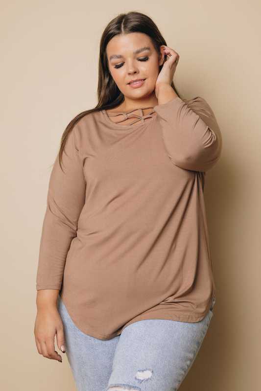 3/4 Sleeve Cut out Neckline Plus Size Top