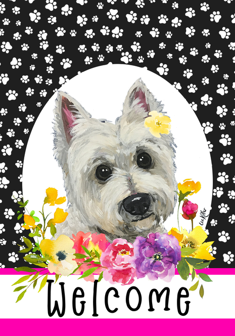 Westie - Hippie Hound Studios Paw Prints  House and Garden Flags