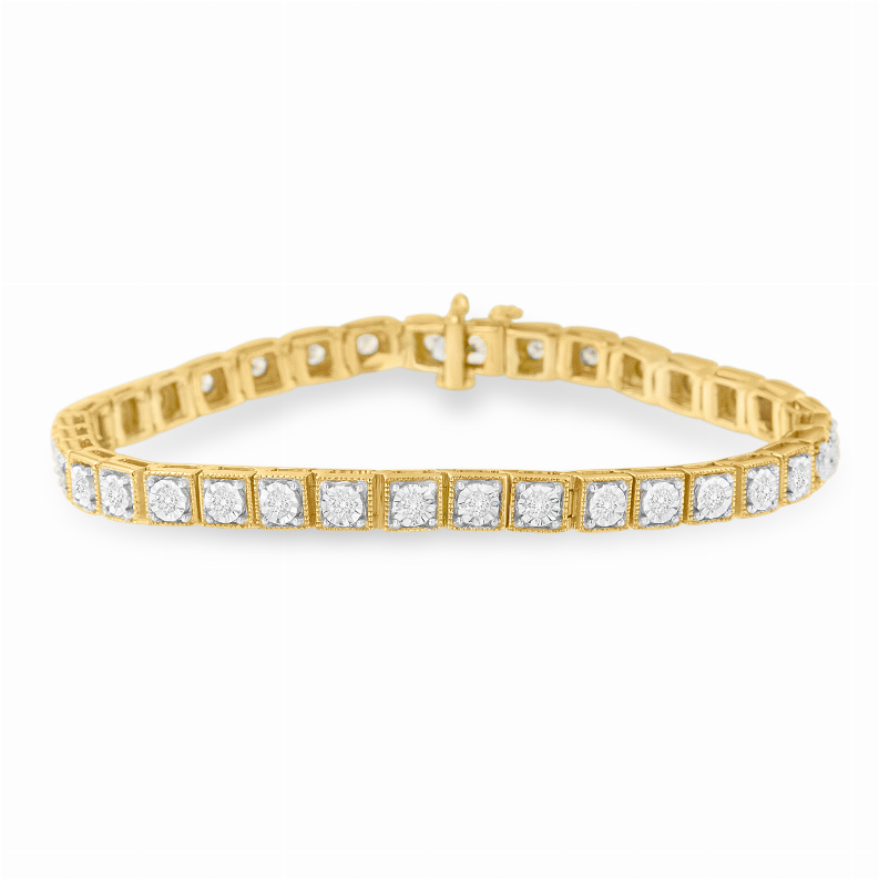 Yellow Plated Sterling Silver 1carat Total Diamond Weight Round-cut Diamond Bracelet