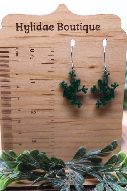 Marble Green Frogs Dangle Earrings