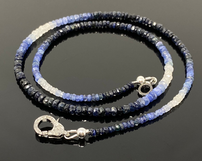 17.5" Genuine Shaded Blue Sapphire Necklace with Pave Diamond Clasp, Natural Sapphire Necklace , 3mm- 4mm , AAA Grade