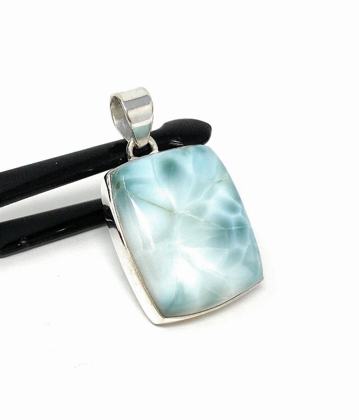 Larimar Pendant, Gemstone Pendant, Bohemian Jewelry, Sterling Silver Pendant, Natural Gemstone Pendant, 40mm X 23.5mm