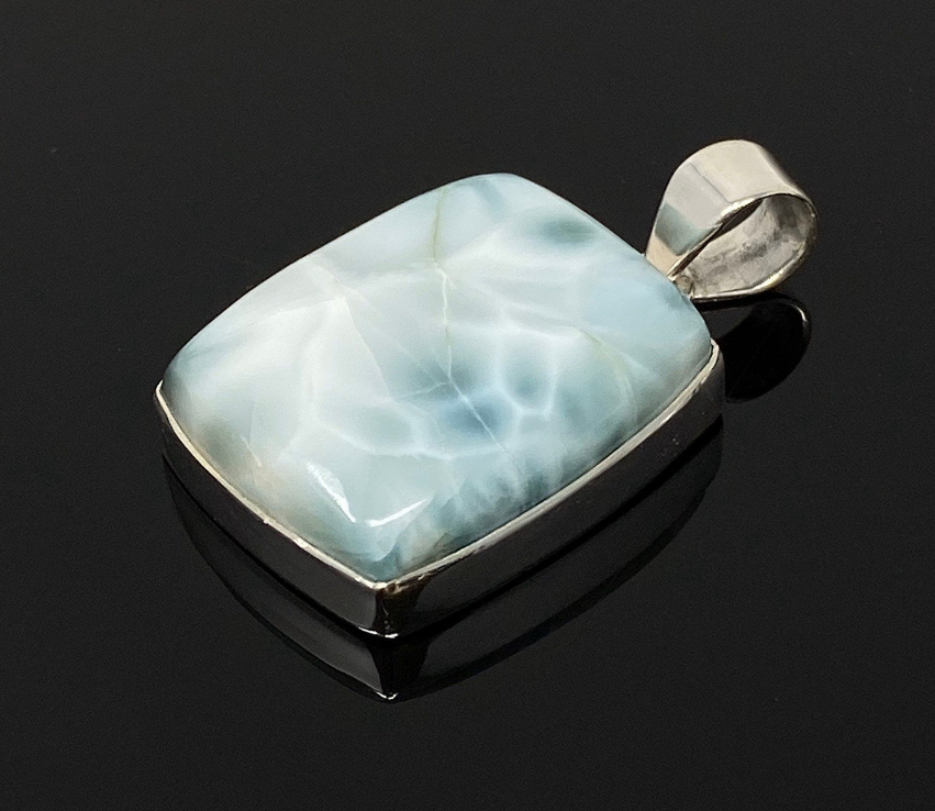 Larimar Pendant, Gemstone Pendant, Bohemian Jewelry, Sterling Silver Pendant, Natural Gemstone Pendant, 40mm X 23.5mm