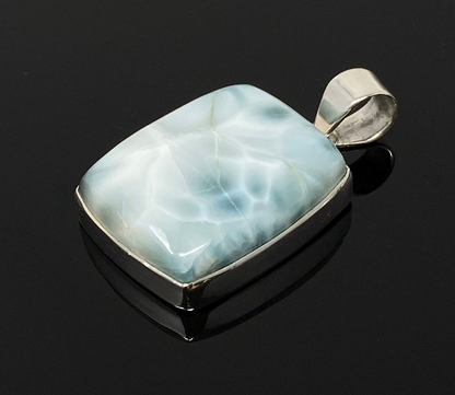 Larimar Pendant, Gemstone Pendant, Bohemian Jewelry, Sterling Silver Pendant, Natural Gemstone Pendant, 40mm X 23.5mm