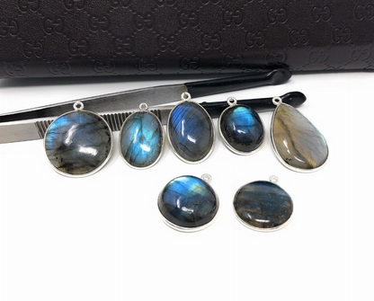 7 Piece Labradorite Gemstone Charms, Sterling Silver Bulk Charms,  Jewelry Findings for Jewelry Making, Jewelry Supplies