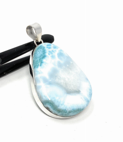 Larimar Pendant, Gemstone Pendant, Bohemian Jewelry, Sterling Silver Pendant, Natural Gemstone Pendant, 60mm x 35mm