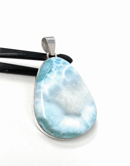 Larimar Pendant, Gemstone Pendant, Bohemian Jewelry, Sterling Silver Pendant, Natural Gemstone Pendant, 60mm x 35mm