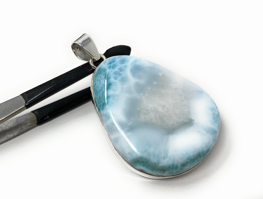 Larimar Pendant, Gemstone Pendant, Bohemian Jewelry, Sterling Silver Pendant, Natural Gemstone Pendant, 60mm x 35mm