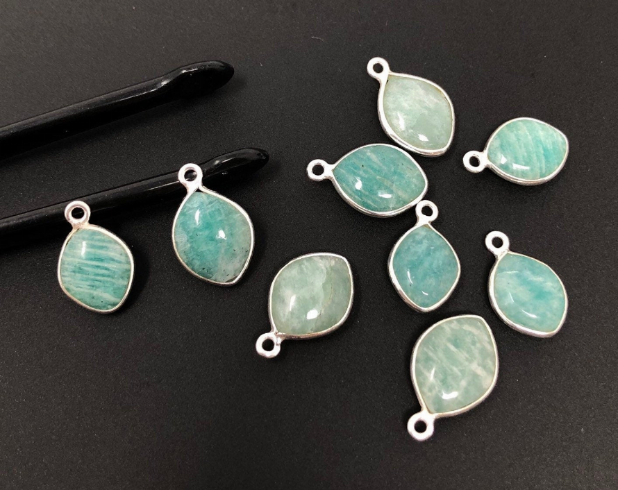 8 Piece Natural Amazonite Gemstone Charms, Sterling Silver Charms, Jewelry Supplies for Jewelry Making,  Jewelry Findings