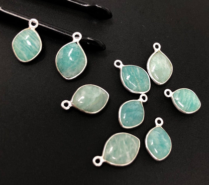 8 Piece Natural Amazonite Gemstone Charms, Sterling Silver Charms, Jewelry Supplies for Jewelry Making,  Jewelry Findings