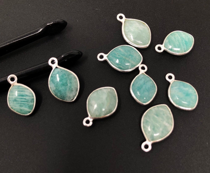 8 Piece Natural Amazonite Gemstone Charms, Sterling Silver Charms, Jewelry Supplies for Jewelry Making,  Jewelry Findings