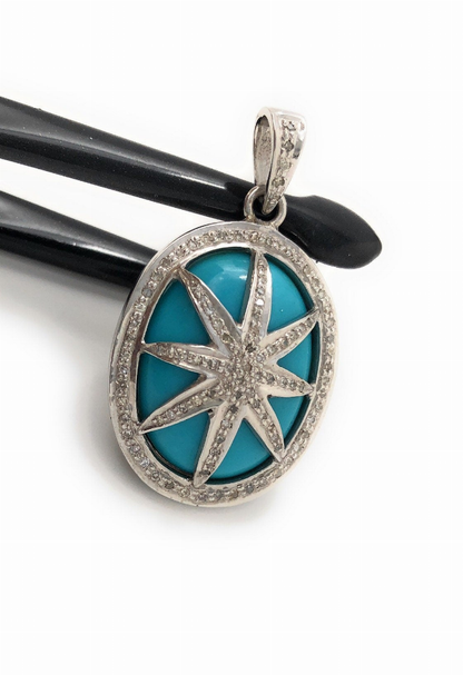 Turquoise Pendant, Sterling Silver Diamond Pendant, Sleeping Beauty Turquoise Pendant, Natural Genuine Gemstone Jewelry, DIY Pendant