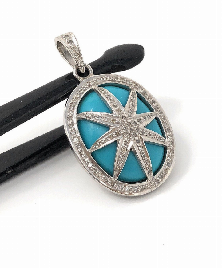 Turquoise Pendant, Sterling Silver Diamond Pendant, Sleeping Beauty Turquoise Pendant, Natural Genuine Gemstone Jewelry, DIY Pendant