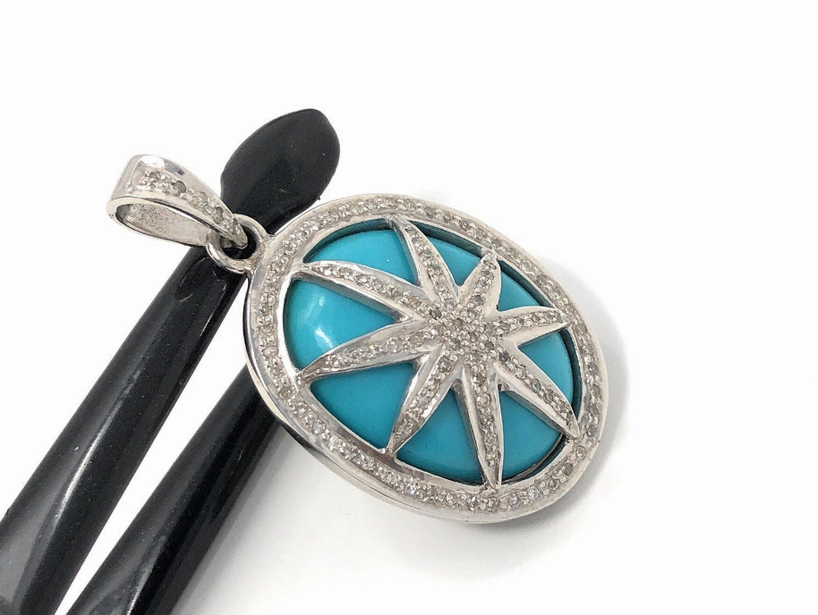 Turquoise Pendant, Sterling Silver Diamond Pendant, Sleeping Beauty Turquoise Pendant, Natural Genuine Gemstone Jewelry, DIY Pendant