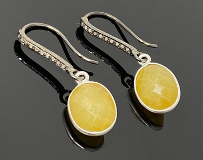 Yellow Sapphire Earrings, Pave Diamond Earrings, Sterling Silver Gemstone Earrings, Gifts for Her