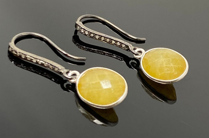 Yellow Sapphire Earrings, Pave Diamond Earrings, Sterling Silver Gemstone Earrings, Gifts for Her