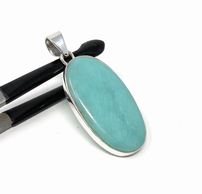 Natural Larimar Pendant, Sterling Silver Gemstone Jewelry,  DIY Pendants Jewelry Supplies, Gifts for Her, 50mm X 21.75mm