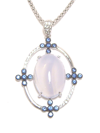 Blue Lace Agate Dangle Pendant, 925 Sterling Silver, Platinum Embraced