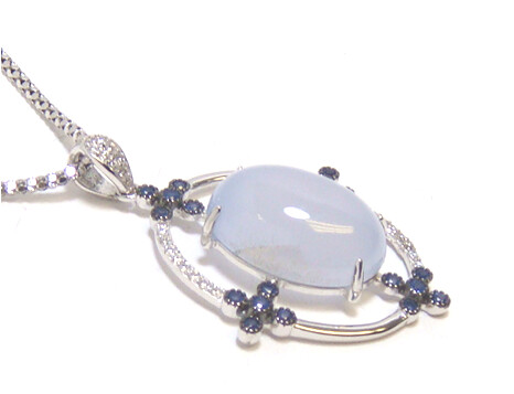 Blue Lace Agate Dangle Pendant, 925 Sterling Silver, Platinum Embraced