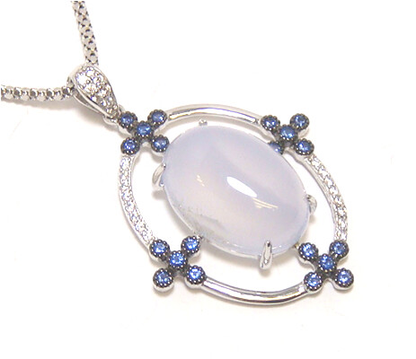 Blue Lace Agate Dangle Pendant, 925 Sterling Silver, Platinum Embraced