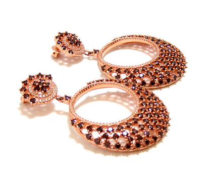 Brown Diamond(Simulated) Circle-Style Drop Earrings in Sterling Silver, Rose Gold