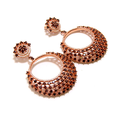 Brown Diamond(Simulated) Circle-Style Drop Earrings in Sterling Silver, Rose Gold