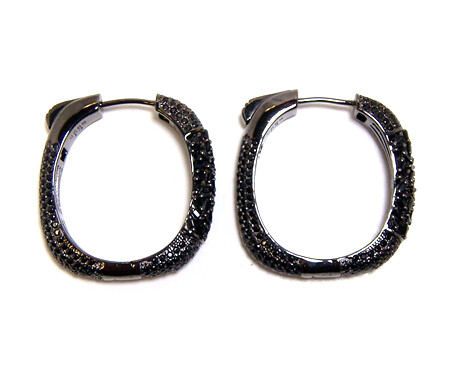 Simulated Black Diamond Square Pave Cz Hoop Earrings, All Around, 925 Sterling Silver, Black Gold