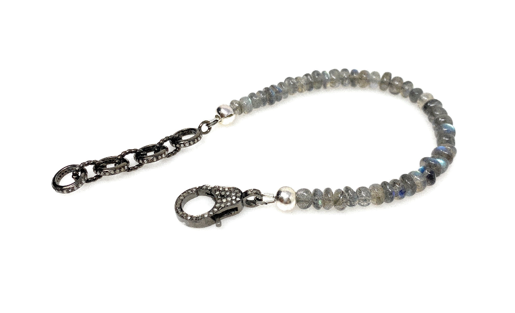 Natural Labradorite Gemstone Bracelet, Pave Diamond Adjustable Bracelet, AAA Grade Blue Flash Labradorite Jewelry, Gifts for Her