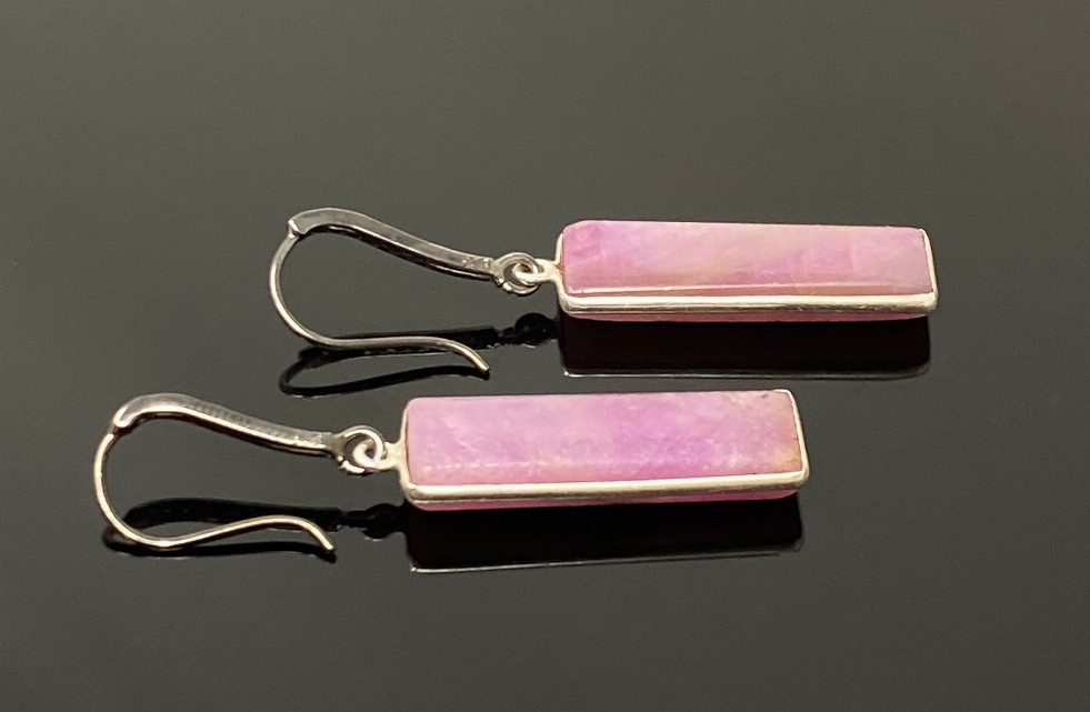 Pink Sapphire Bar Earrings, Pave Diamond Earrings, Sterling Silver Gemstone Earrings, Gifts for Her