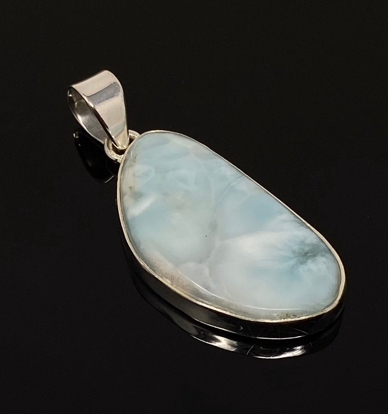 Larimar Pendant, Gemstone Pendant, Bohemian Jewelry, Sterling Silver Pendant, Natural Gemstone Pendant, 47.3mm X 19.35mm