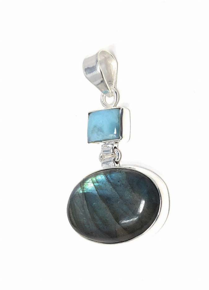 Labradorite Pendant, Larimar Pendant, Gemstone Pendant, Gemstone Jewelry, Sterling Silver Pendant, Bohemian Jewelry,  Pendant