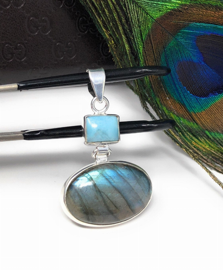 Labradorite Pendant, Larimar Pendant, Gemstone Pendant, Gemstone Jewelry, Sterling Silver Pendant, Bohemian Jewelry,  Pendant