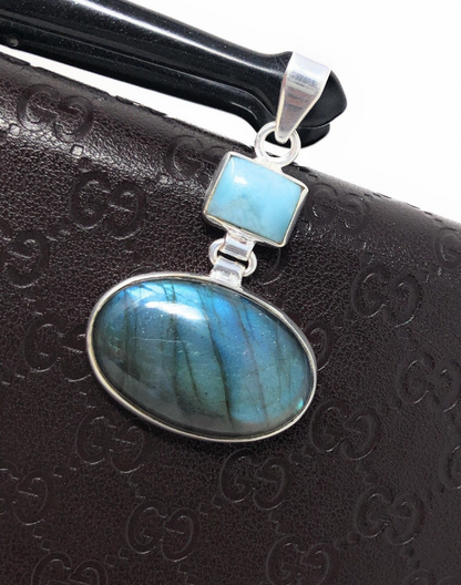 Labradorite Pendant, Larimar Pendant, Gemstone Pendant, Gemstone Jewelry, Sterling Silver Pendant, Bohemian Jewelry,  Pendant